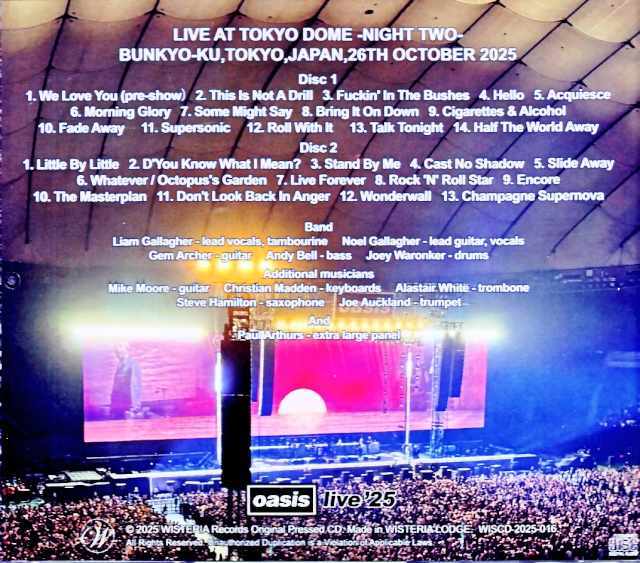 Oasis オアシス/Tokyo,Japan 10.26.2025 Complete Near Speakers Rec