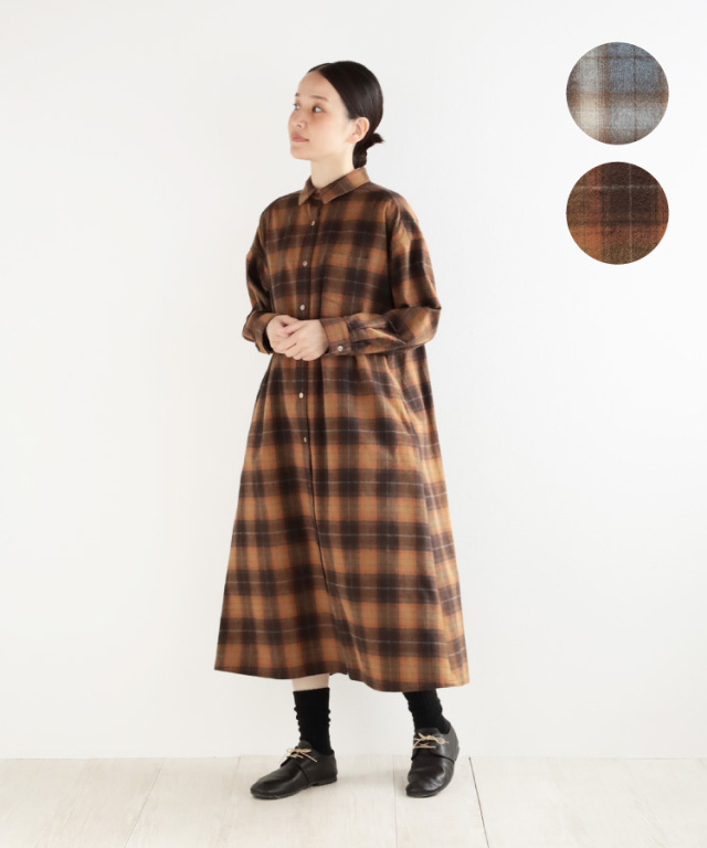 nofl】コットン起毛チェックシャツワンピース 644212080 | ナチュラル