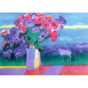 ポール・ギヤマン Paul Guiramand チューリップとバイオリン 水彩画