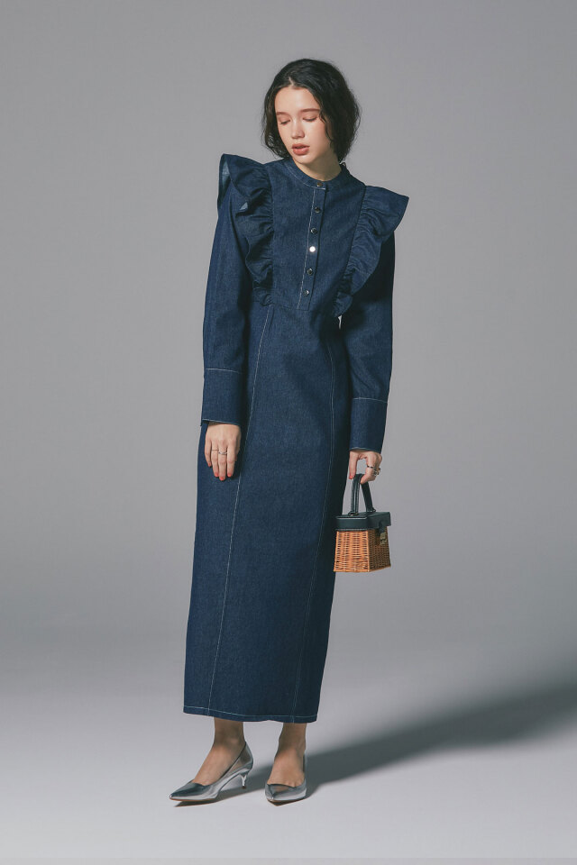 フリルデニムワンピース