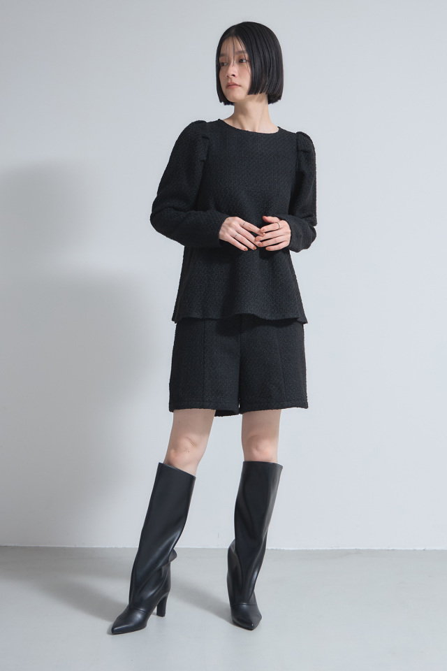 ショルダータックツイードブラウス