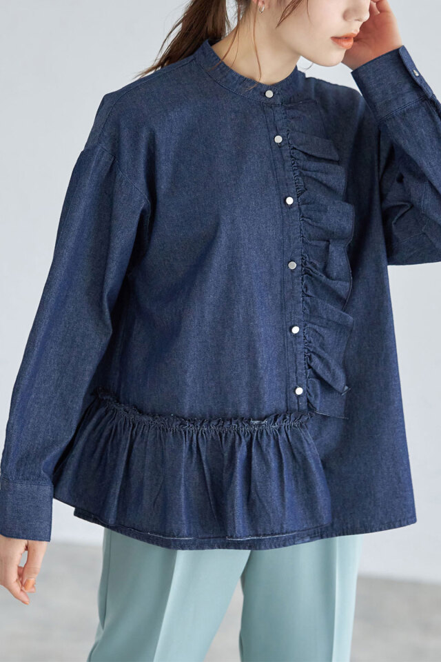 デニムフリルシャツ