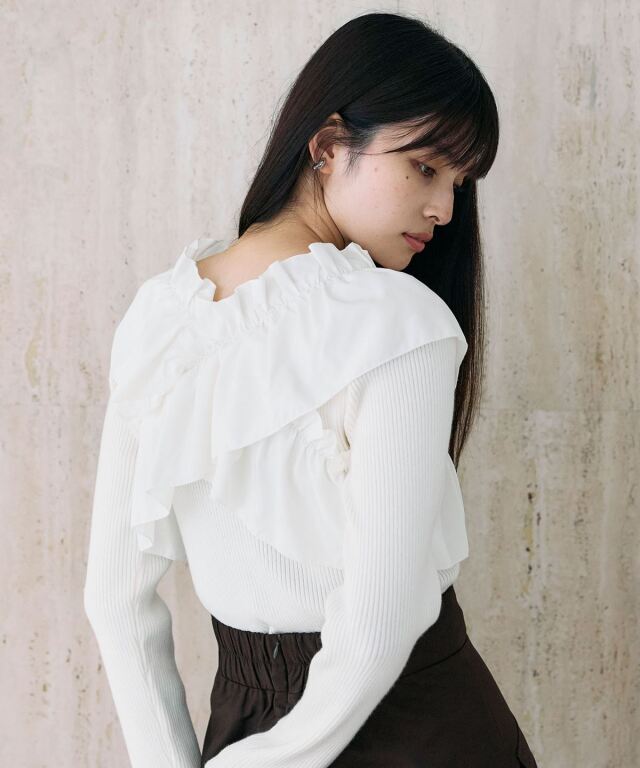 クロスフリルニット