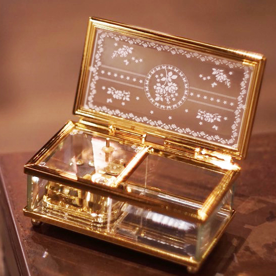 DY3693A バラ柄 ガラスBOXオルゴール