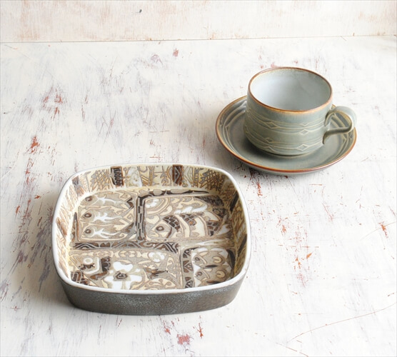 Royal Copenhagen Fajance Baca スクエアトレー 17cm プレート 魚柄