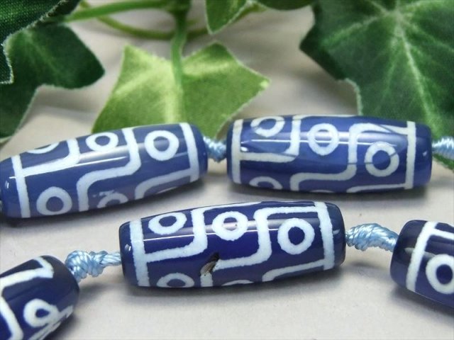 ブルーカラー瑪瑙天珠 九眼天珠(くがんてんじゅ) 連 最大長さ約29mm