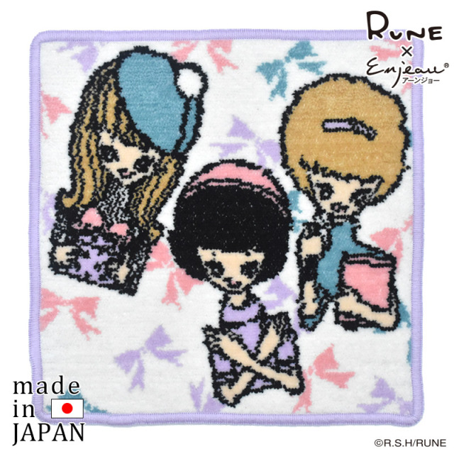 RUNE 内藤ルネ × アーンジョー：3人の少女 ハンカチ 23cm ※ネコポス便
