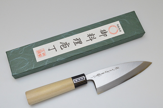 ダイキチ】19 堺一文字吉國作 出刃包丁 120mm 水牛柄 白2鋼,鋼包丁,堺