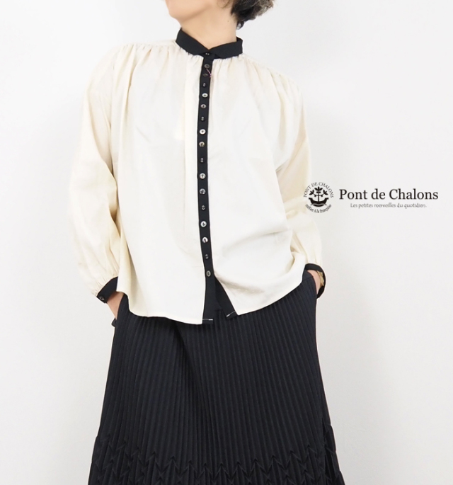 PONT DE CHALONS ポンデシャロン ミックスボタンブラウス レディース
