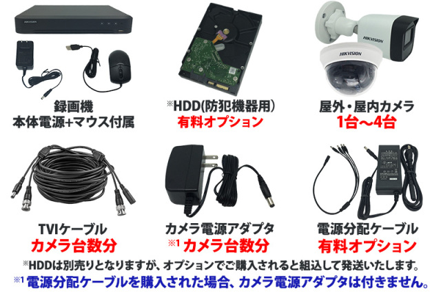 防犯カメラ 屋内屋外 家庭用 500万画素カメラ1〜4台セット