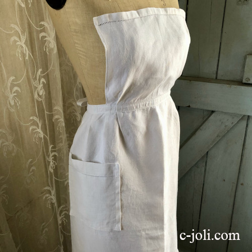E1124 フランスアンティークリネンエプロン/タブリエ リネン胸当て