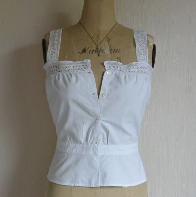 G-096 フランスアンティークコットンキャミソール レース＆コットン