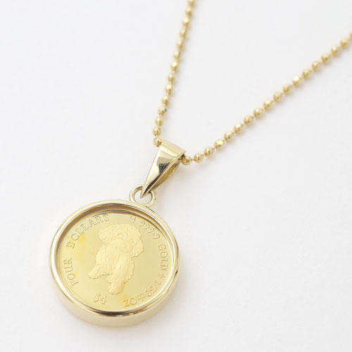日本製】純金/K24 18金/K18 コイン/金貨 ペンダント/ネックレス ドッグ