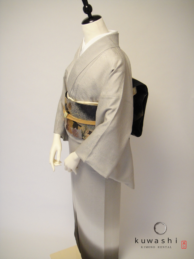 正絹附下訪問着レンタル】 10021 シルバーグレー／ブラウン正絹付