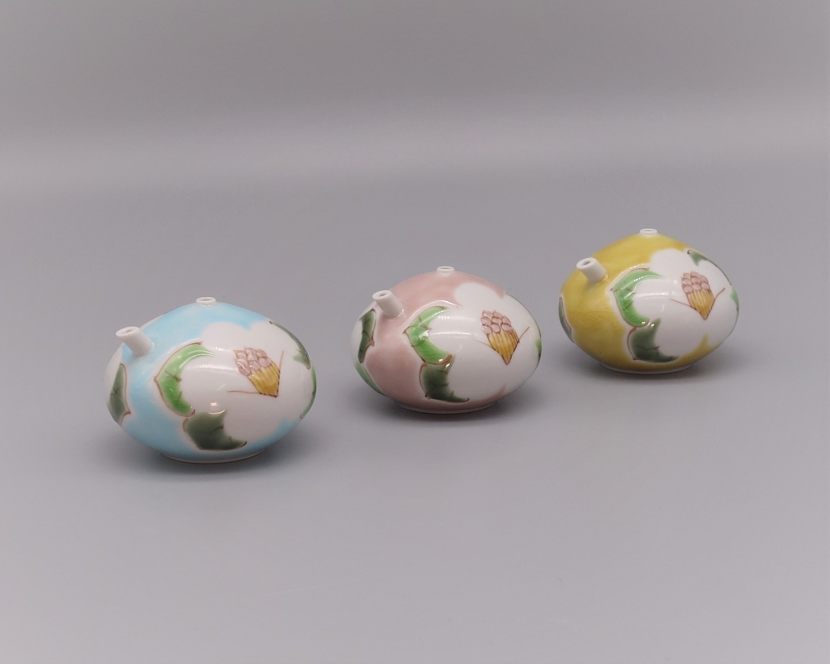 水滴 椿（水色・黄・ピンク） [ 九谷極彩×色絵九谷 遊 ]