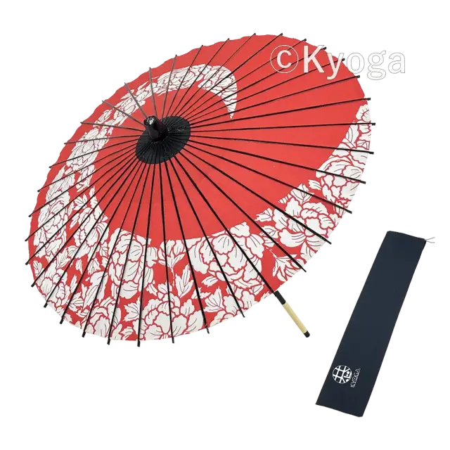 和傘・野点傘専門店 恭雅】 和傘 − 紙傘 1尺4寸 牡丹渦 朱色 継柄