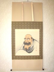 掛け軸 達磨（頭巾）◇内田弧峰（真作・新品）尺八横