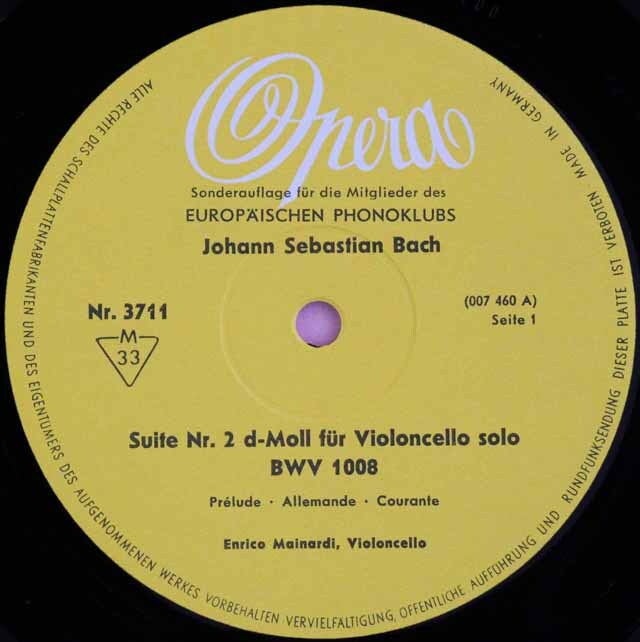 LP レコード 10インチ盤 マイナルディのバッハ/無伴奏チェロ組曲第2番