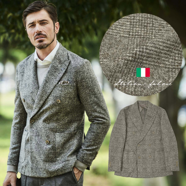 会員様限定SALE]在庫限り イタリア ROMA生地 グレンチェック柄 ダブル