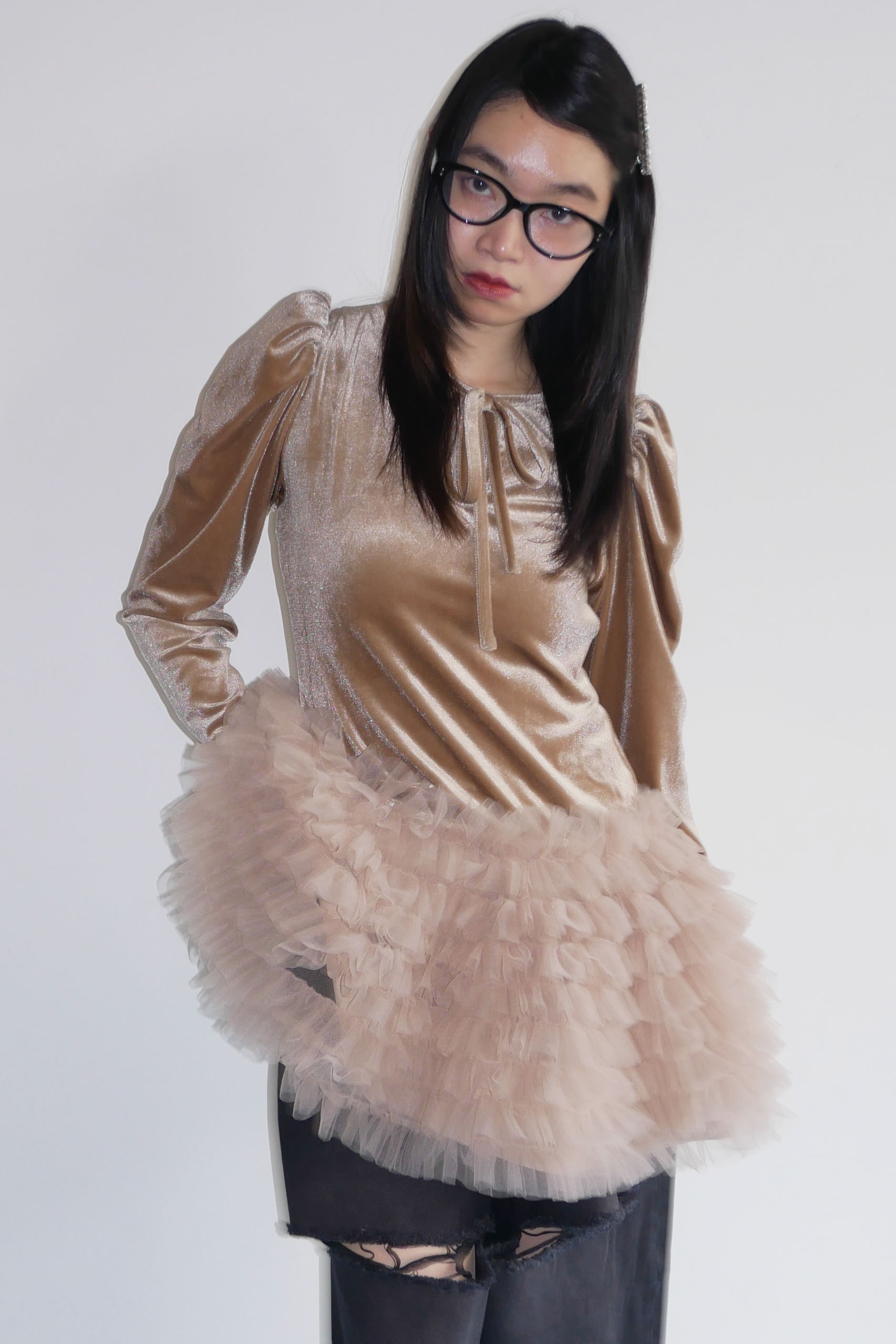 HONEY MI HONEY ハニーミーハニー｜ベロア×チュール ミニワンピース