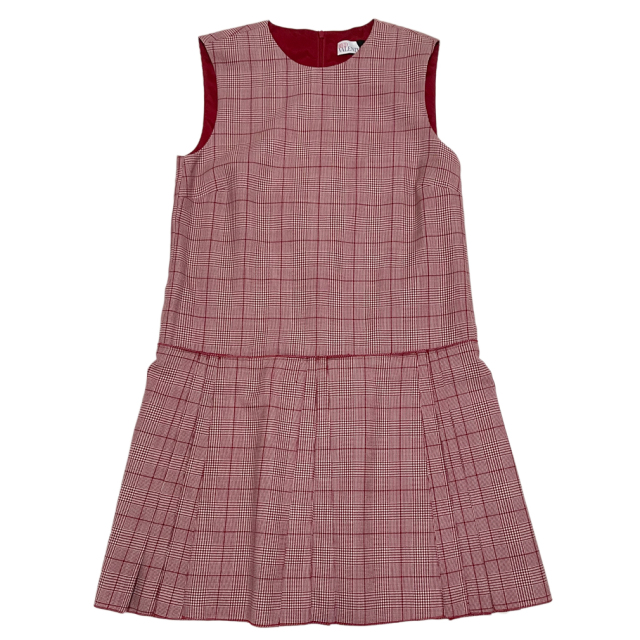 レッドヴァレンティノ プリーツワンピース グレンチェック ボルドー