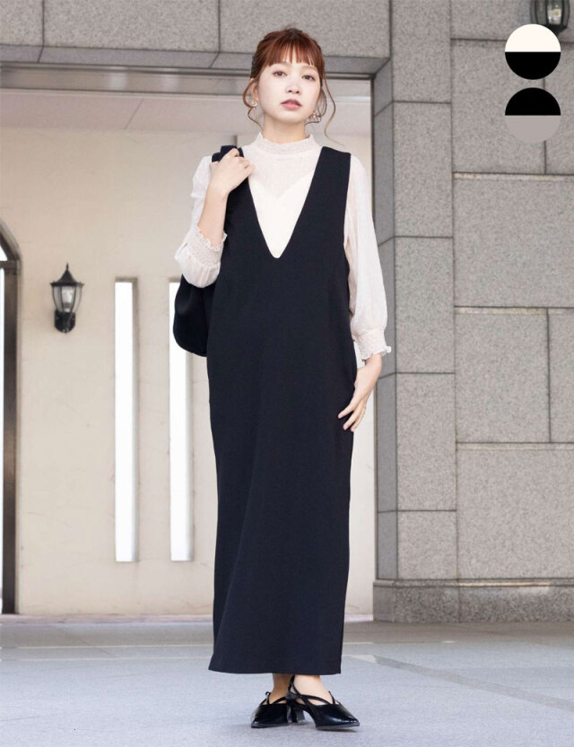 シャーリングブラウス＋Vネックワンピースセット マタニティ 授乳服