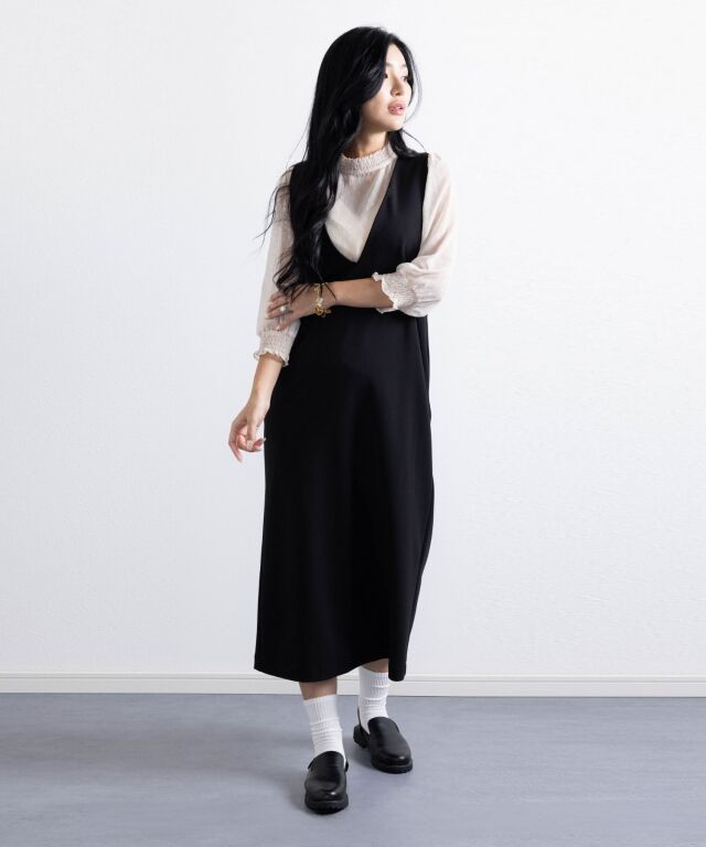 シャーリングブラウス＋Vネックワンピースセット マタニティ 授乳服