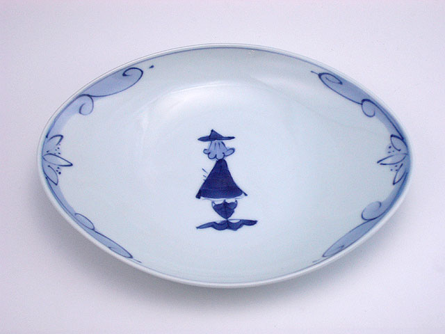 パイプ異人舟型銘々皿 しん窯 青花