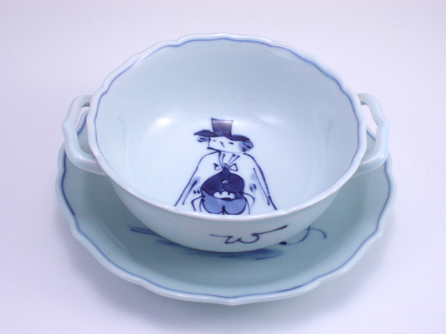 マント異人耳付スープ碗皿 しん窯 青花