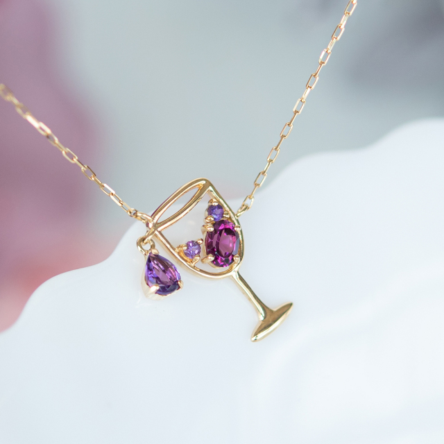 ネックレス K10イエローゴールド ロードライトガーネット アメジスト