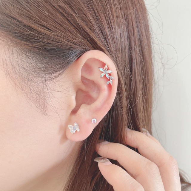 14G 16G］ オーロラ キュービックジルコニアフラワー flower 花 軟骨