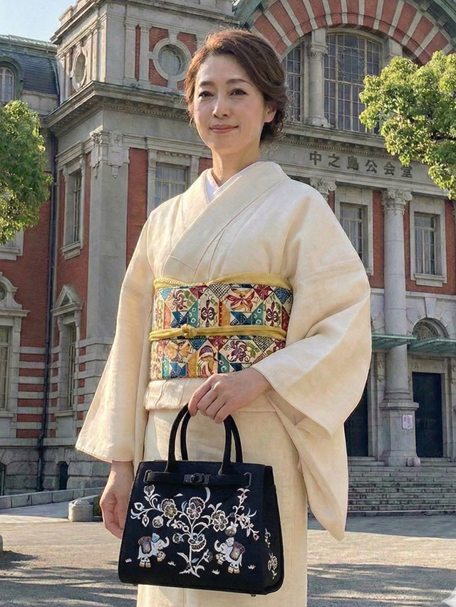 OKAZIMA 岡重 京友禅バッグ BOX 更紗象 ｜着物セレクト専門店スポット