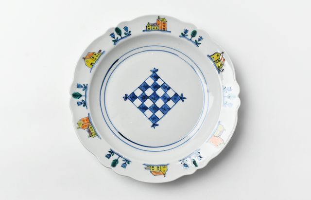 重田 良古 色絵家柄8寸リム皿 ｜ 暮らしのうつわ花田 和食器 通販