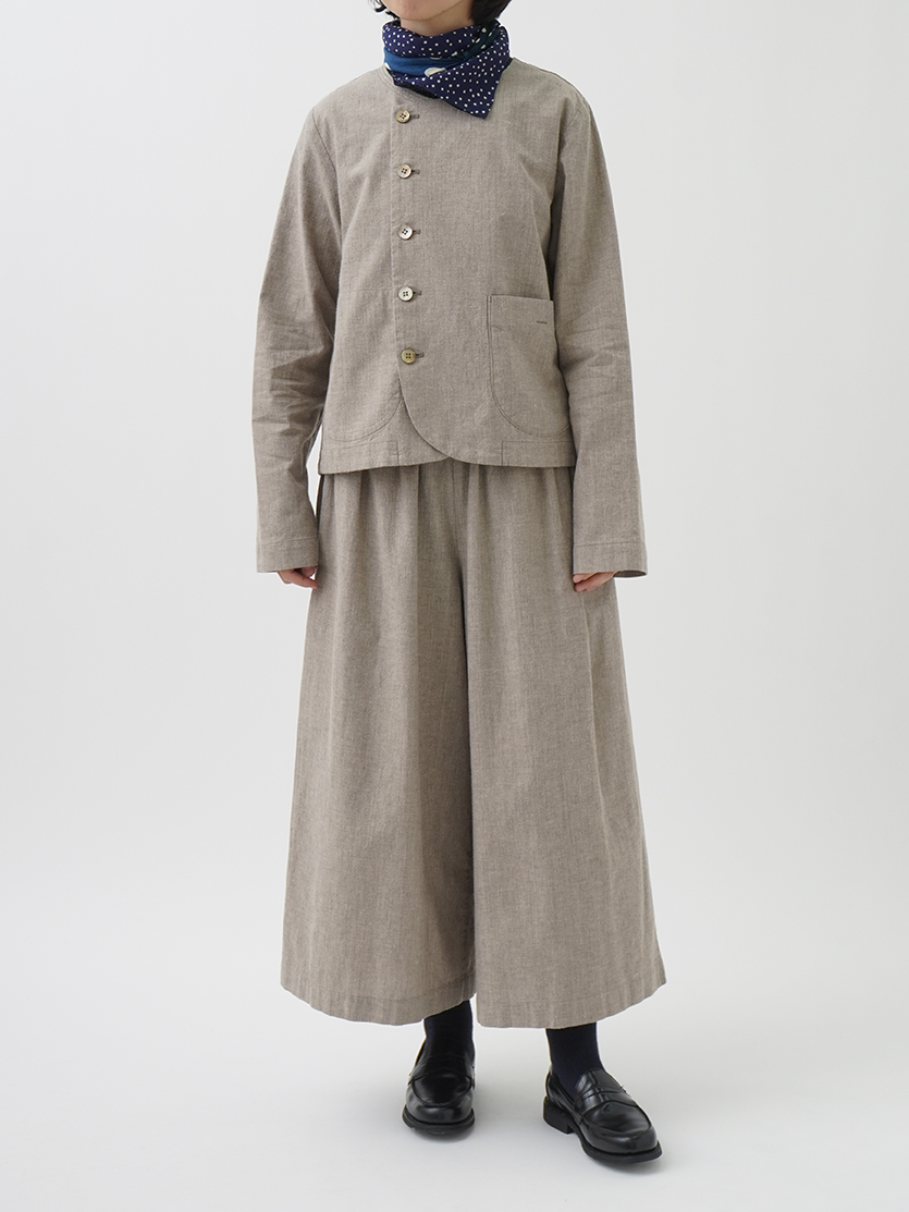 19／－ラフィウールシャンブレー ギャザーキュロットパンツ