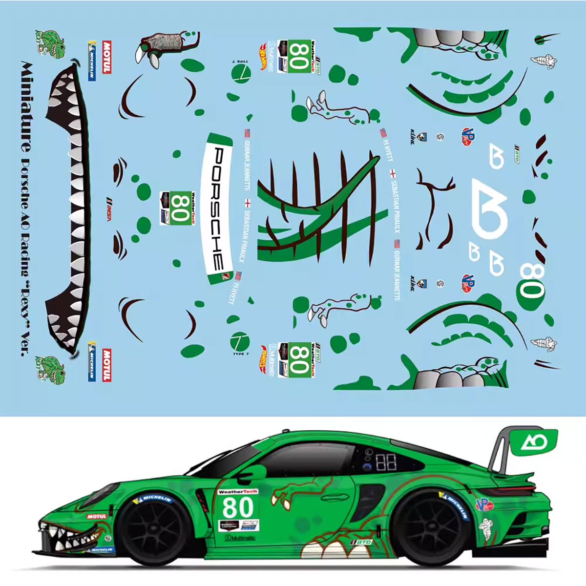 ミニチュアデカール 1/24 ポルシェ 911 GT3 R Rexy Dinosaur Livery No