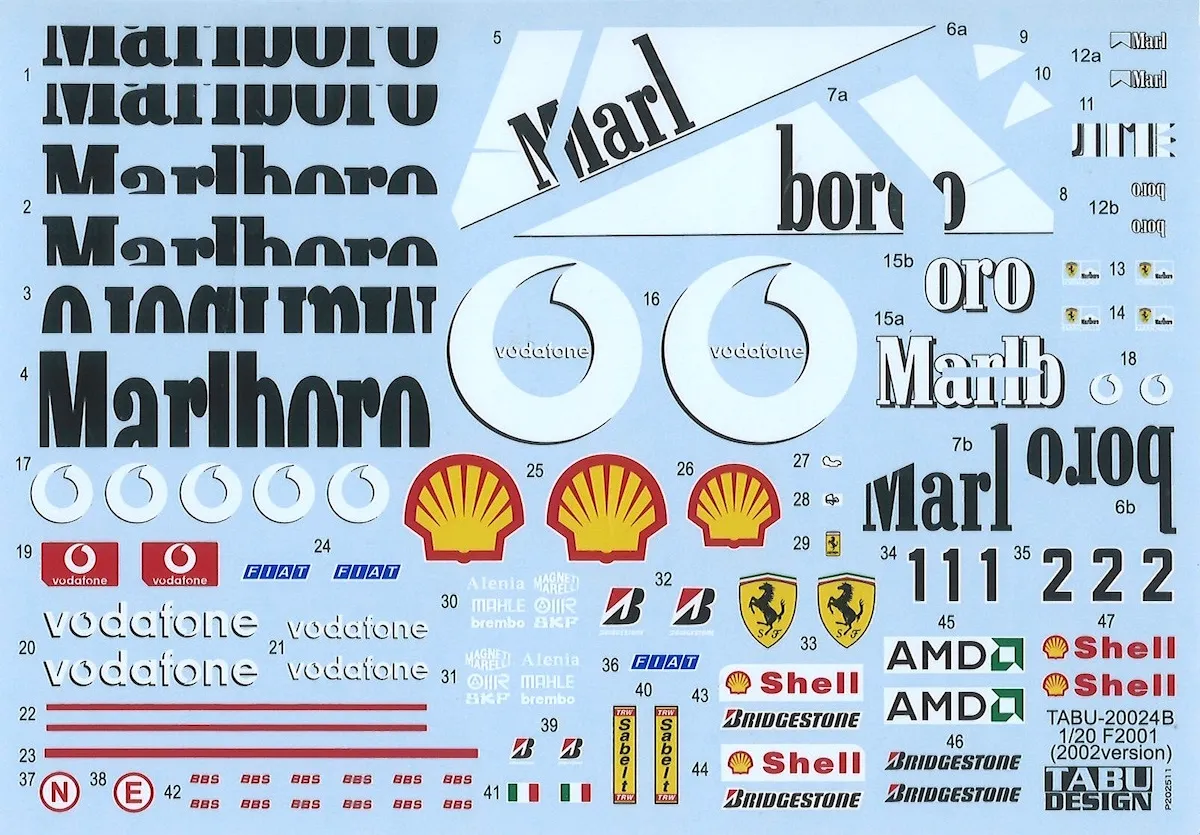 タブデザイン 1/20 フェラーリ F2001 Ver.F2002 2002 フルデカール