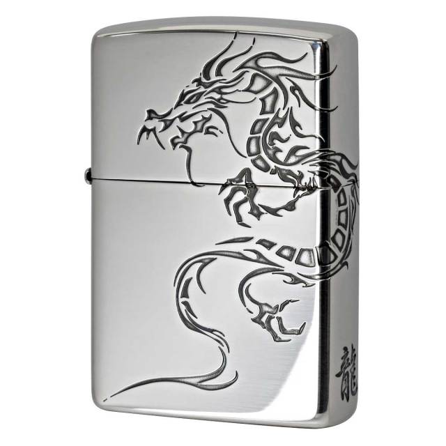 Zippo ジッポー 龍 ドラゴン 2面連続加工 銀メッキ いぶし仕上げ Tiger