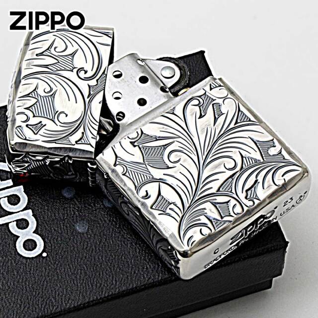 Zippo ジッポー アーマー ARMOR 5面立体 NC彫刻 リーフ 葉 銀いぶし