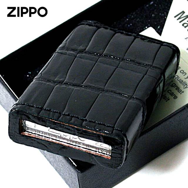 Zippo ジッポー 革巻き 本革 クロコダイル ワニ 黒 ブラック｜Zippo