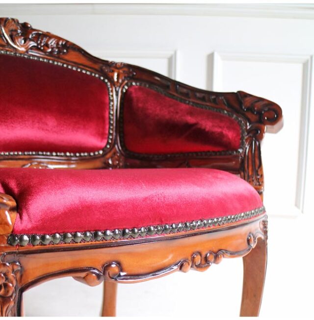 輸入家具 1人掛けソファ 木製 ベネシア ベロアレッド 1Pソファ アーム