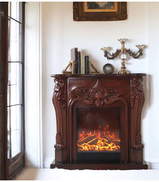 アンティーク調 マントルピース（フェイクファイヤー付）ホワイト 暖炉