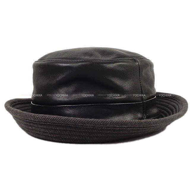 HERMES エルメス レディース モッチプール レザー ハット 帽子 #59 黒