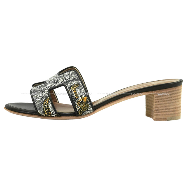 HERMES エルメス サンダル オアジス レオパード 黒 (ブラック) トワル