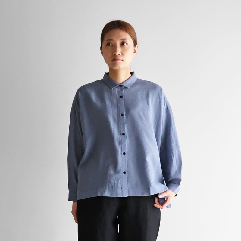 ウォッシャブルウールワイドブラウス（グレイッシュブルー）【レディス