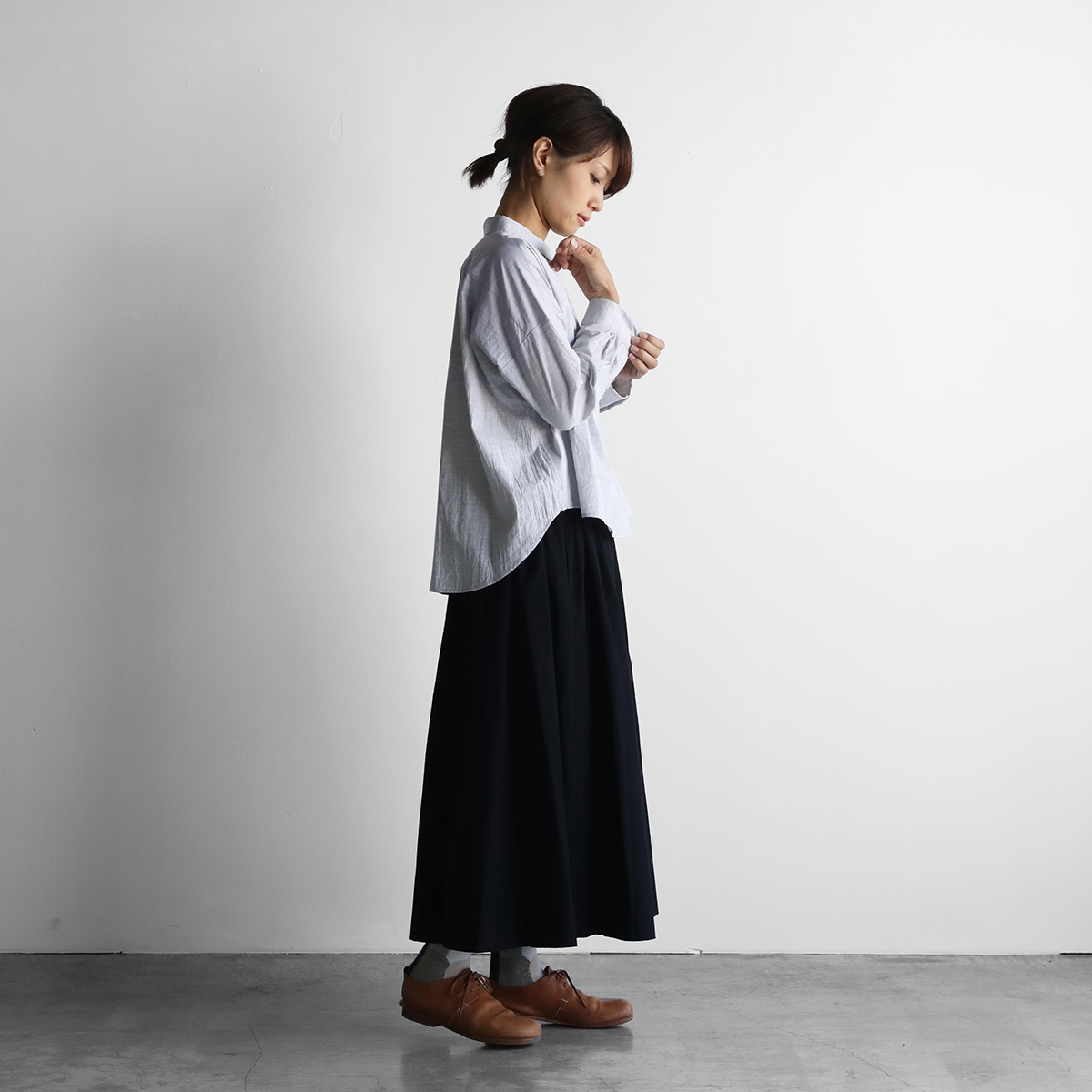 コードレーンワイドブラウス（トップ糸グレーストライプ）【レディス