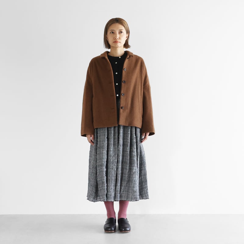 HUIS×尾州”縮絨ウールフランネルワイドショートコート（ブラウン