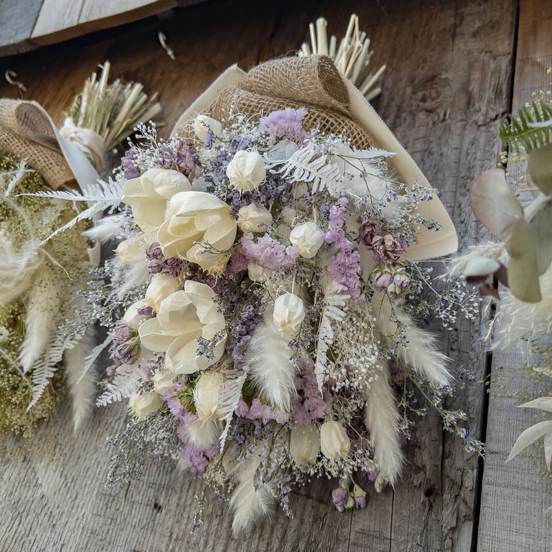 むらさきホワイト系ドライフラワースワッグ | ドライフラワーと