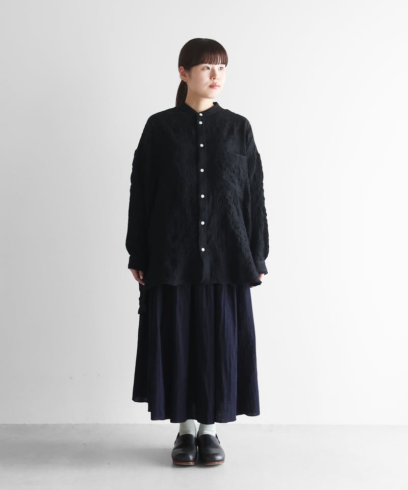 HUIS |“HUIS×尾州”縮絨綿ウールガーゼバンドカラーオーバーシャツ