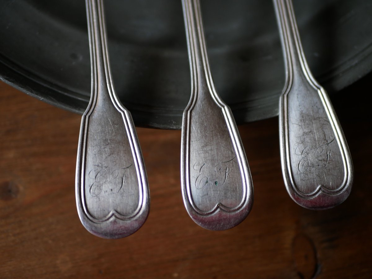 モノグラム入り デザートフォーク CHRISTOFLE クリストフル シルバー