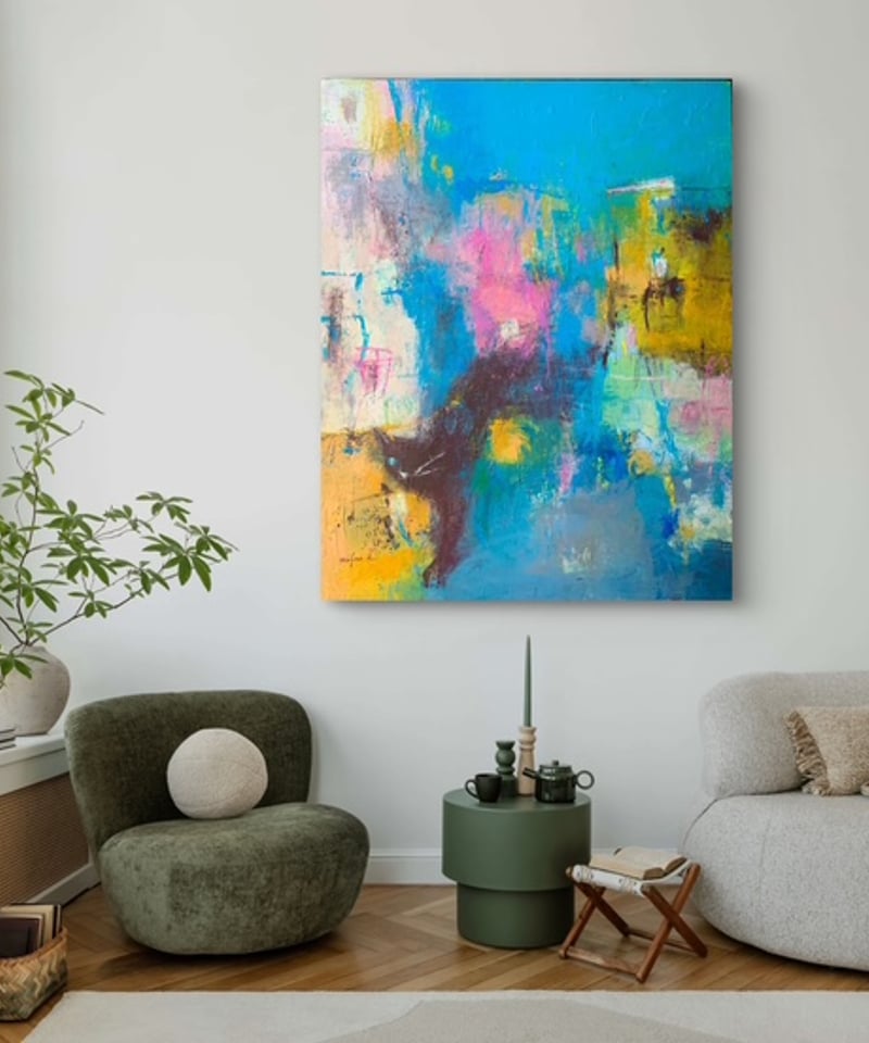 抽象画 街に棲む F30号 （額なし）油彩、オイルパステル、キャンバス